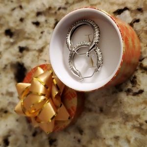 🆕925 Sterling Silver Diamond  3/4" Inch Hoop Earrings